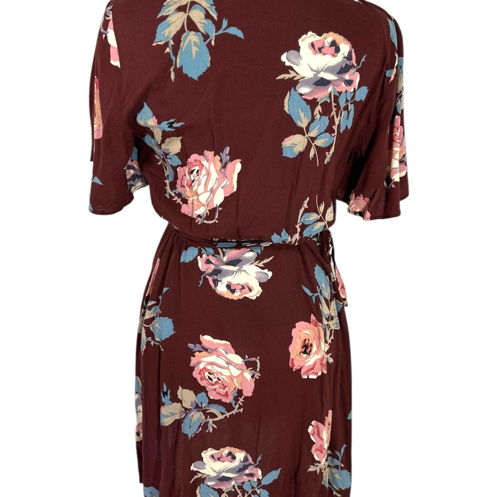 Show Me‎ Your MuMu Burgundy Floral Mini Wrap Dress Short Sleeve V-Neck  Size S - Picture 8 of 8